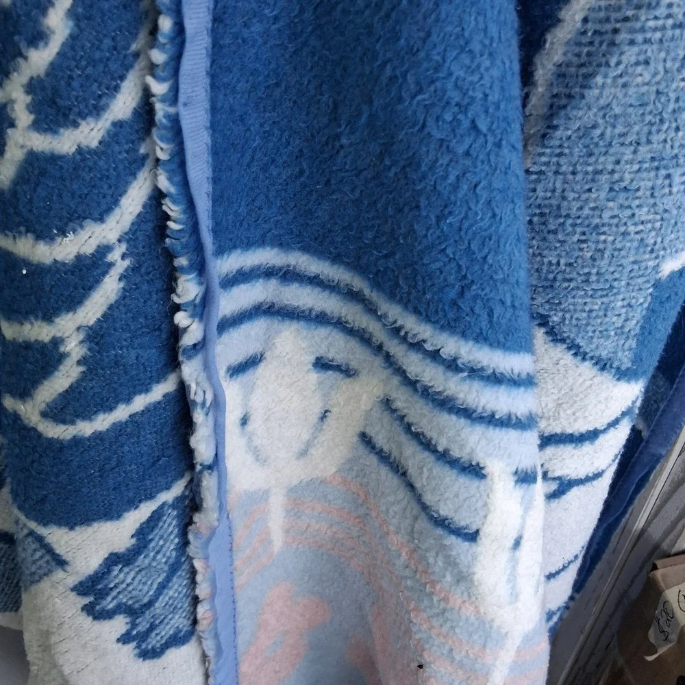Vintage 80s‎ 90s Mora Goose Geese Soft Blanket Country Blue Dusty Rose Tulips...